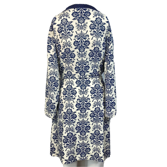 Laura‎ Ashley Robe Womens Sz M Navy Blue Floral Lightweight Belted Kimono - Picture 3 of 11